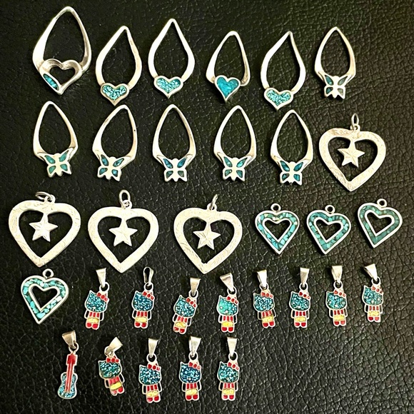 Jewelry - Lot of sterling silver Mexican turquoise pendants